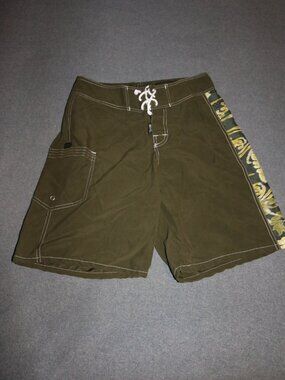 UZZI Board Shorts Boys 28 Green Amphibious Gear Surf Swim Trunks